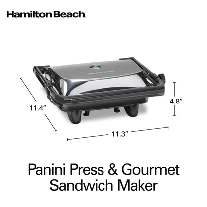 Hamilton Beach Panini Press Sandwich Maker & Electric Indoor Grill with Locking Lid, Opens 180 Degrees for any Thickness for Quesadillas, Burgers & More, Nonstick 8" x 10" Grids, Chrome (25460AG)