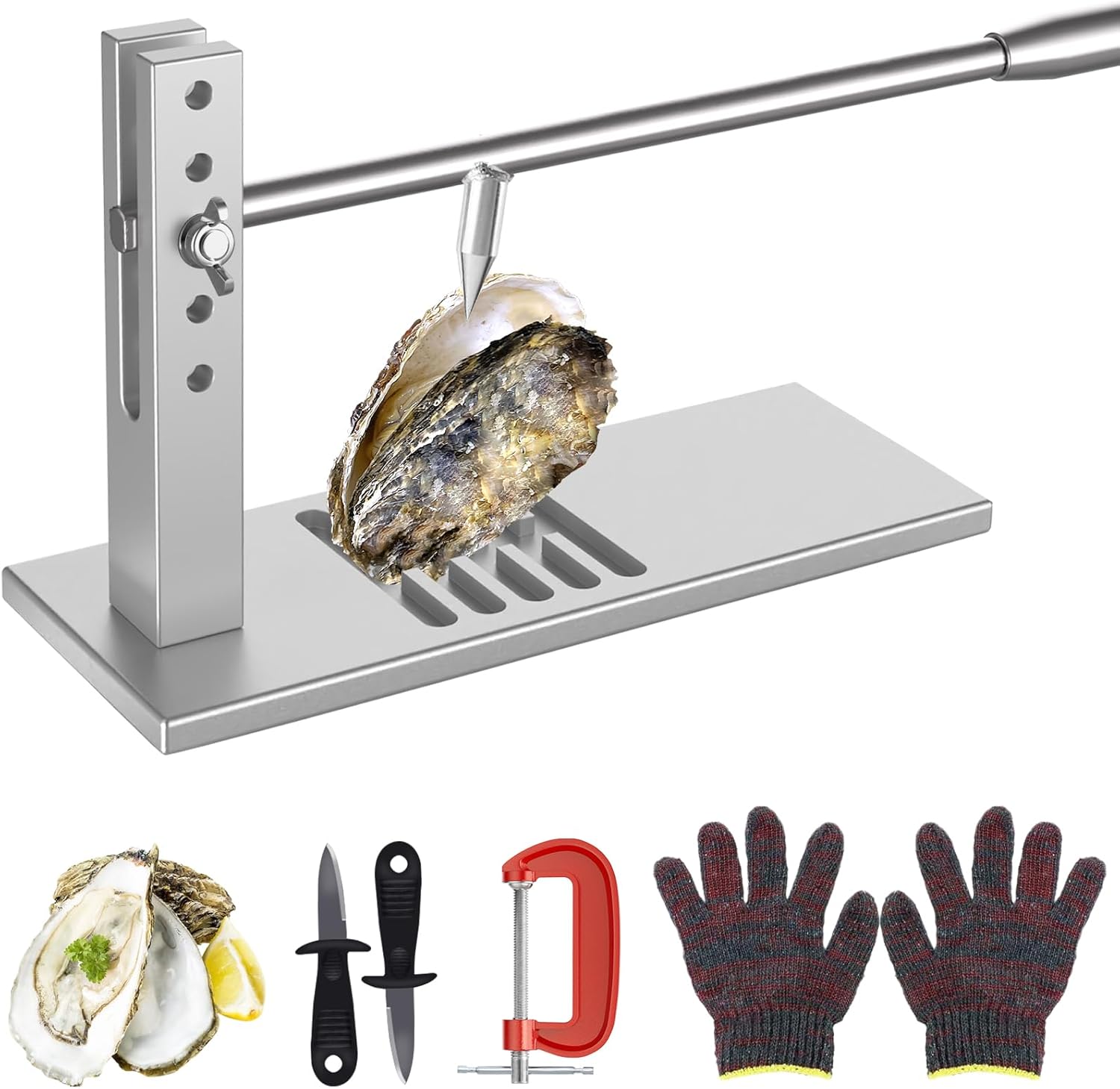 Oyster Shucker Machine Oyster Clam Opener Machine Seafood Tool Set for Bar Restaurant Family Buffet Including Knives, Gloves and G-Clip