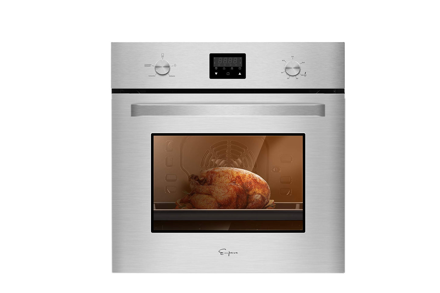 Empava 24" Single Gas Wall Oven with Bake Broil Rotisserie Functions with Mechanical Controls and Digital Timer and Convection Fan in Stainless Steel, 24 Inch