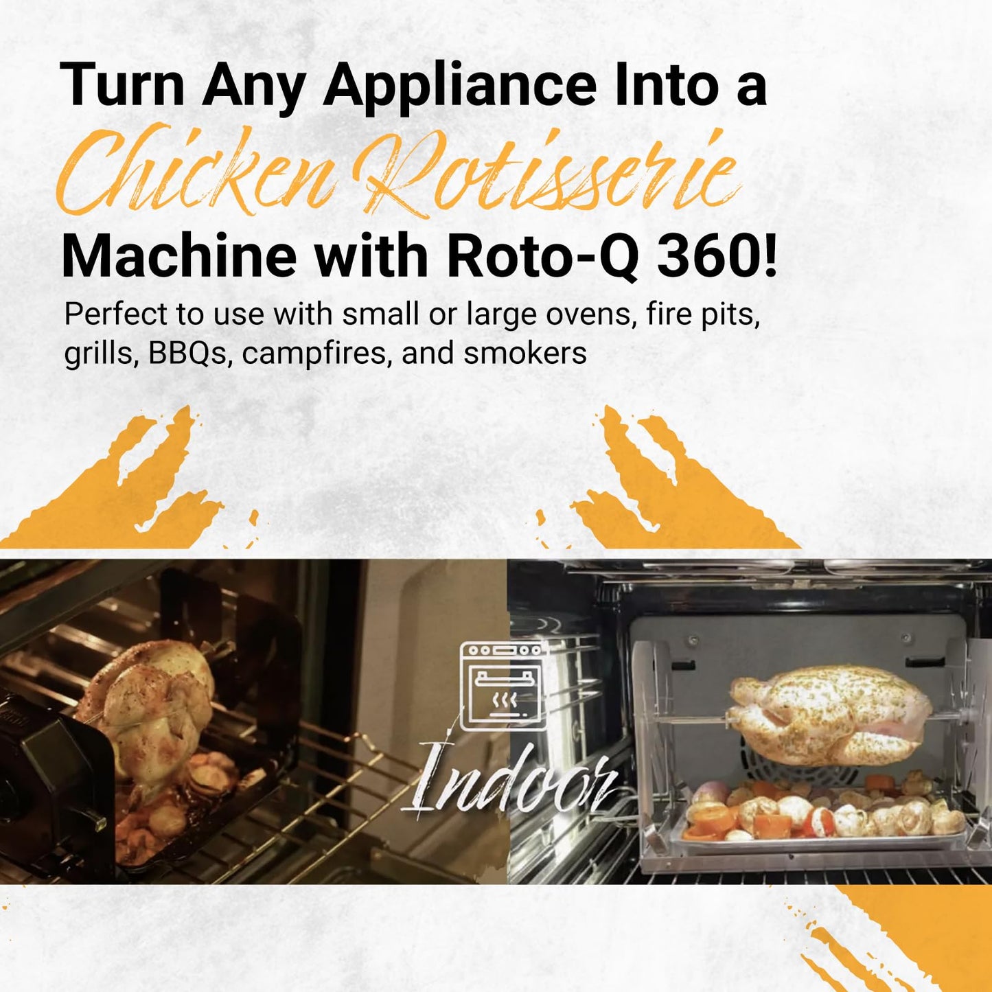 ROTO-Q 360 Cordless Universal Rotisserie Kit for Grills Ovens and Smokers - Non-Electric Wind-up Spit Roaster, Gas or Charcoal BBQ - Indoor/Outdoor (Stainless Steel)