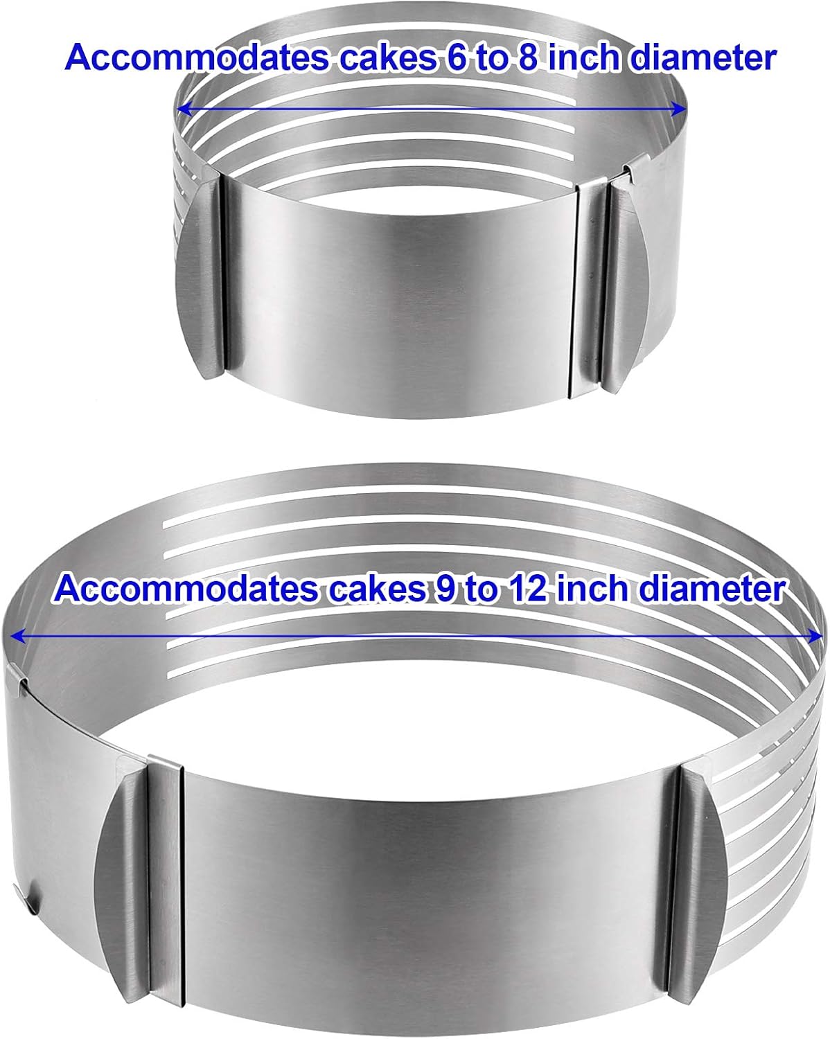 2 Pack Cake Slicer, Stainless Steel Cake Cutter Leveler 7-Layer 6-8 inch / 9-12 inch Adjustable Cake Ring Molds for Baking, Cutting and Slicing Cakes - Silver