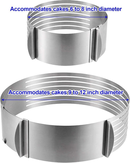 2 Pack Cake Slicer, Stainless Steel Cake Cutter Leveler 7-Layer 6-8 inch / 9-12 inch Adjustable Cake Ring Molds for Baking, Cutting and Slicing Cakes - Silver