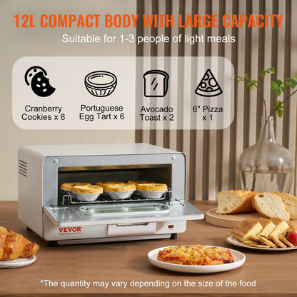 VEVOR 5-IN-1 Steam Oven Toaster, 12L Convection Oven, 1300W Steam Toaster Oven Countertop Combo with Grill, Pizza Pan, Gloves, 2 Slices Toast, 6-inch Pizza, Home and Commercial Use