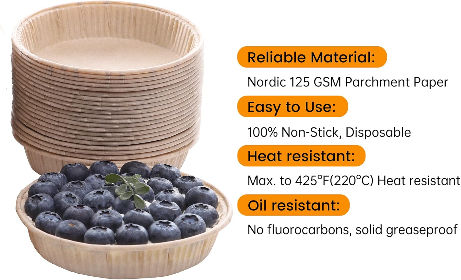 50pcs Paper Mini Tart Pans for Baking, mini pie tins 4Inch Mini Pie Pans, Non-stick, Unbleached, Disposable Quiche Baking Dish,Oven safe, Microwave safe