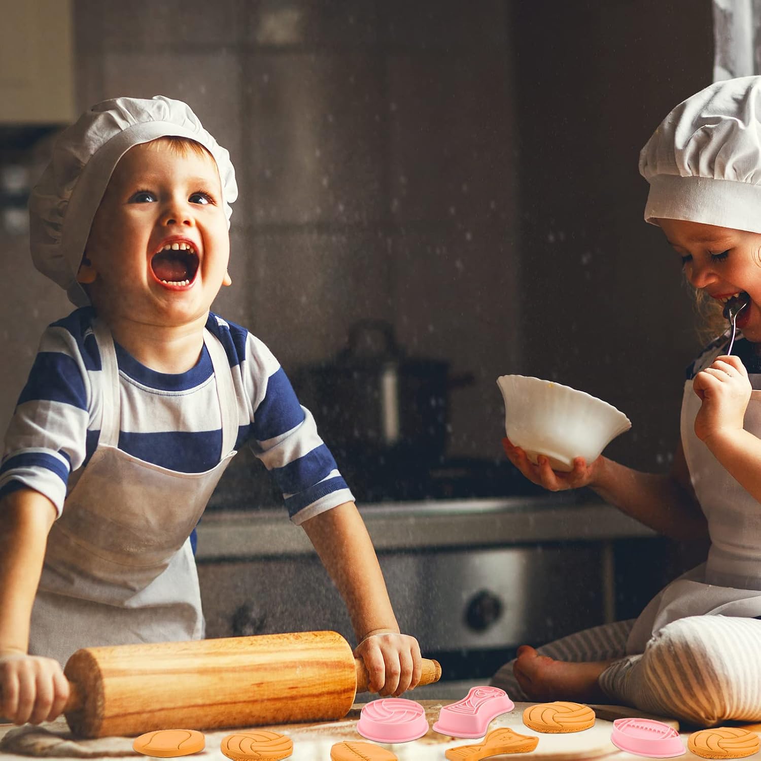 8 Pieces Sport Ball and Birthday Cookie Stamps with Plunger Cutters Set 3D Football Volleyball Soccer Basketball Cake Flower Shape Biscuit Cutter Cookie Stamps for DIY Supplies(Ball Style)