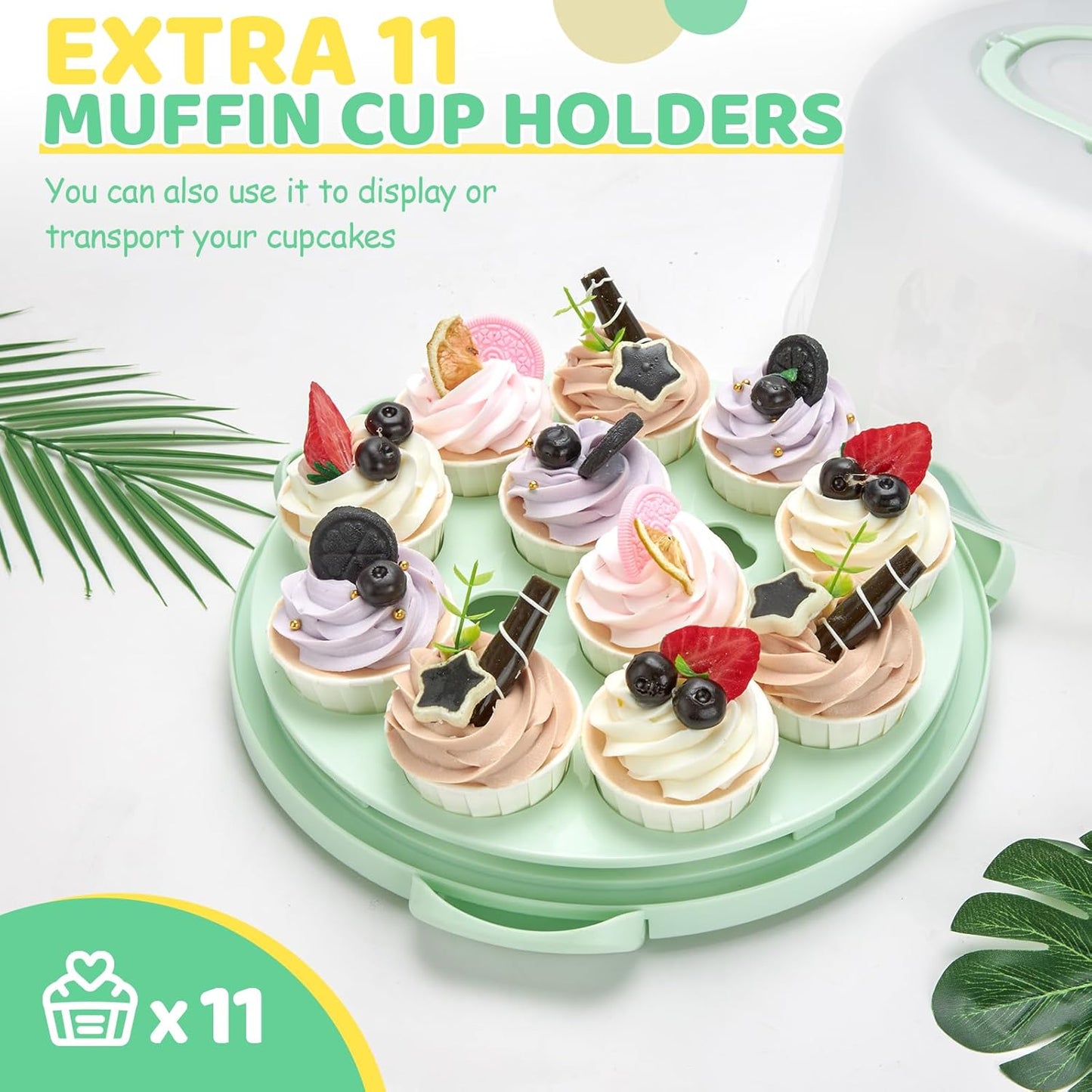 Ohuhu Cake Carrier with Lid and Handle, BPA-Free Cake Containers Cake Holder for 10 inch Cake with 2 Handles Cupcake Carrier - Plastic Cover Two Sided Base for Transport Pies Nuts Fruit Perfect Gifts