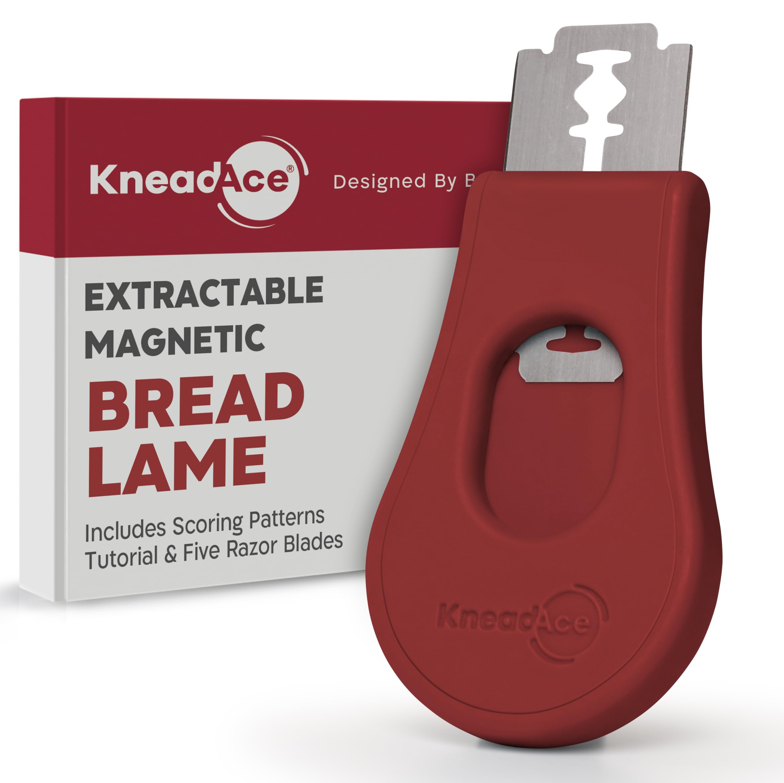 Upgraded Extractable & Magnetic Bread Lame Dough Scoring Tool - Professional Sourdough scoring tool for Sourdough Bread baking & Bread Making Tools - Scoring Patterns booklet & 5 Razor Blades