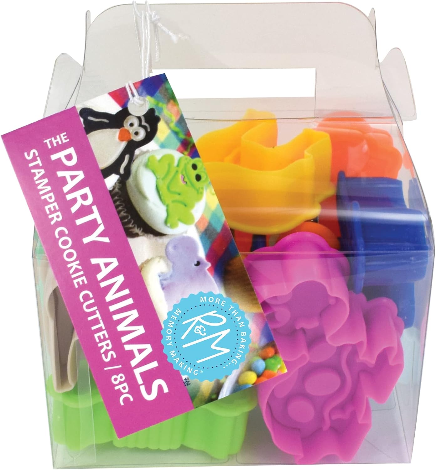 R&M Animal Cookie Stamper, Zoo Animal, Giraffe, Zebra, Lion, Elephant, Turtle, Hippo, Penguin, Frog, 2 Inch, 8 Piece Set