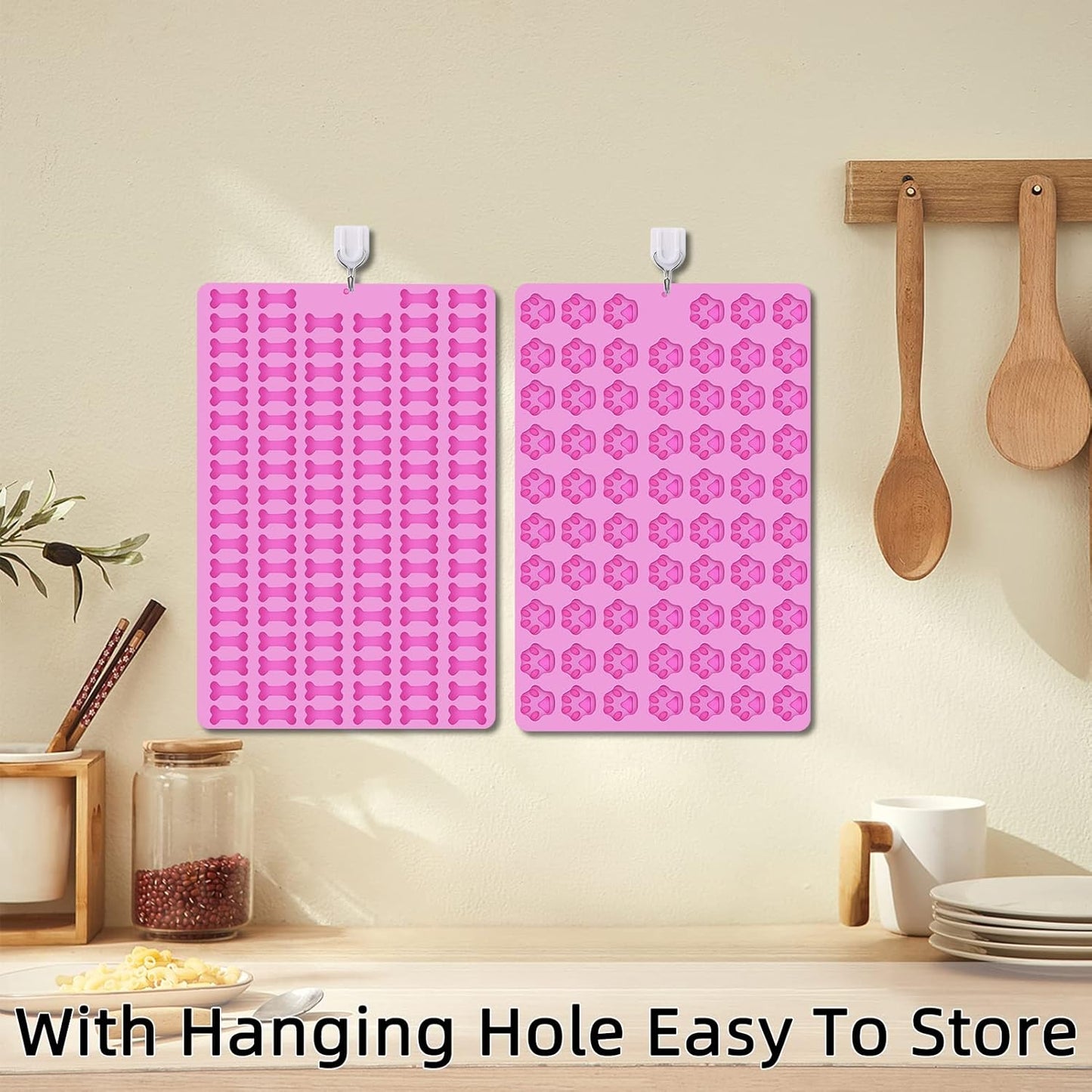 2 PCS Mini Silicone Molds, 106 Cavity Dog Bone + 69 Cavity Paw Mold for Baking Biscuits, Cookies, Candy, Chocolate, Jelly Pet Dog Treats