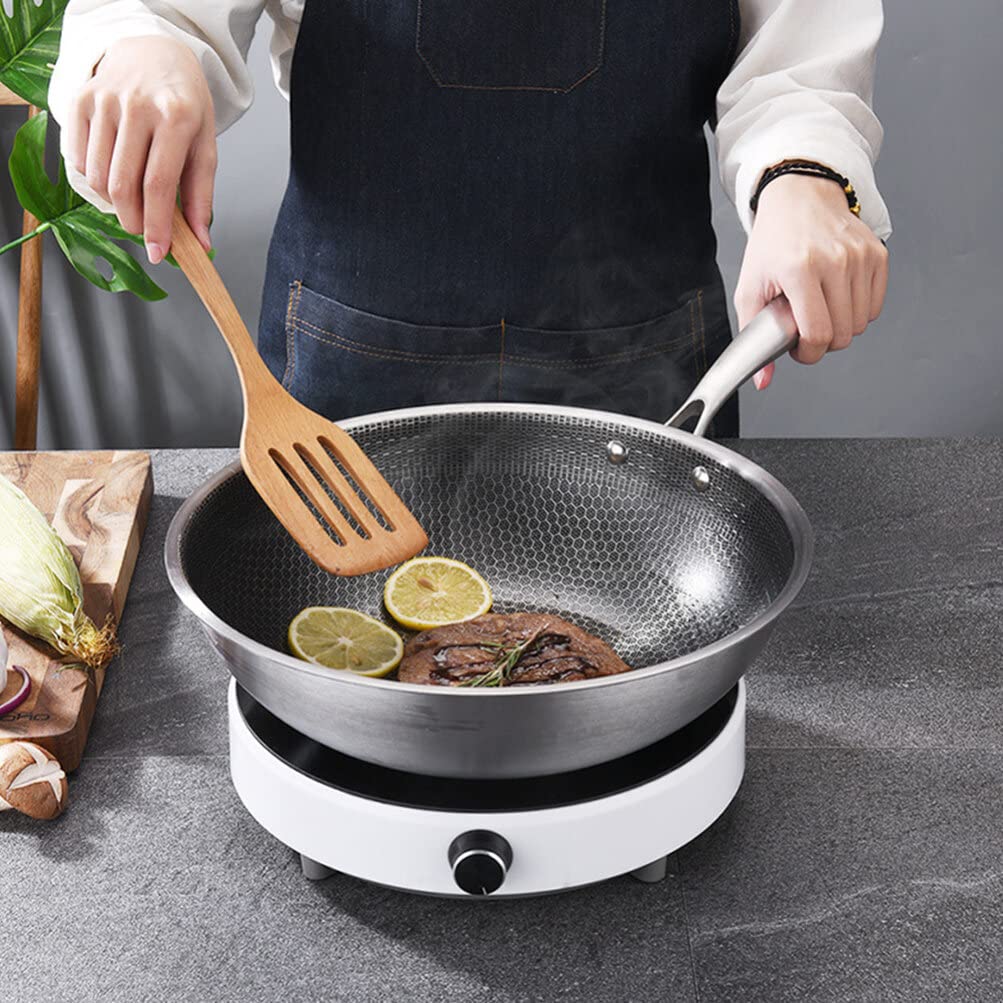 Нержавіюча сталь Yardwe Wok Посуд з нержавіючої сталі з плоским дном Wok Плита Сковорода для локшини Електрична плита Wok Глибока сковорода Каструля Антипригарна сковорода з нержавіючої сталі Сковорода для гриля Wok