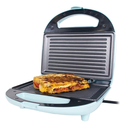 VETTA 760-Watt Nonstick Panini Press, Sandwich Maker, Automatic Temperature Control, Nonstick Coating, Nonslide Feet, Indoor Large Versatile Grill, 28.5 in. Wrappable Power Cord, Seafoam Blue