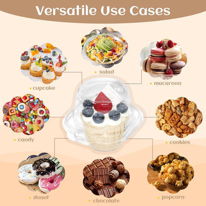 50 Pack Individual Cupcake Containers, Plastic Cupcake Boxes with Lids, Stackable and Reusable, Clear Design for Cupcakes, Muffins, Donuts, Salad Storage