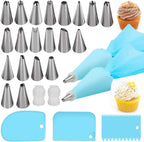 Silicone Icing Piping Bag,Reusable Cream Pastry Bag and 14× Stainless Steel Nozzle Set DIY Cake Decorating Tool(14×Nozzle, 2×Icing Cream Pastry Bag and 2 X Converter and 3×Scraper) [Energy Class A+]