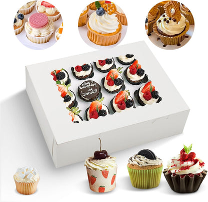 6 Sets x 12 Count Cupcake Containers Boxes with Window, 12.8 x 10 x 3.5 Inch Carrier Holder Bakery for Birthday,Wedding,Party