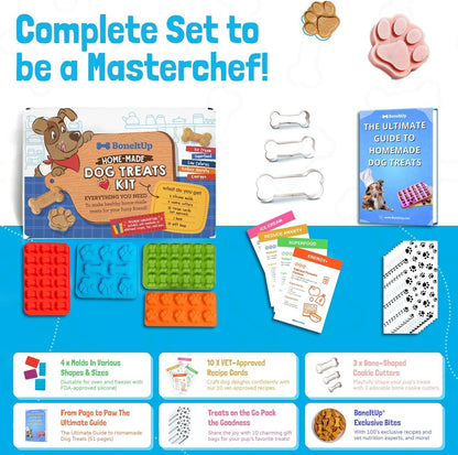 Homemade Dog Treats Set Silicone Molds Cookie Cutters with Healthy Vet Approved Recipes, Puppy Treats with Paws & Bones Food Grade Silicone Trays and for Candy and Dog Ice Cubs