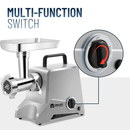 Valley Sportsman #12 Electric Meat Grinder, 575 Watt Aluminum Housing, Heavy Duty Meat Mincer, Sausage Stuffer Maker, Ideal for Regular Use,Black