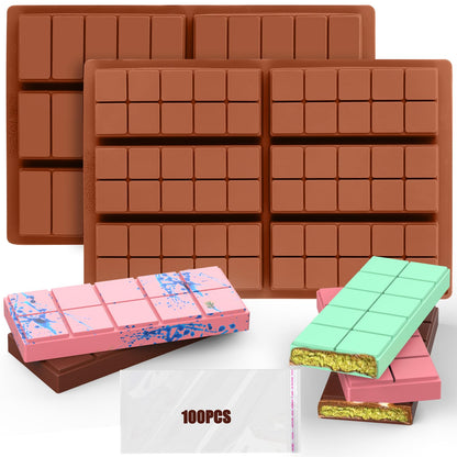 Palksky (2 Pcs) 8 Cavity Rectangle Granola Bar Silicone Mold/Nutrition/Cereal Bar Molds Energy Bar Maker for Chocolate Truffles Ganache Bread Brownie Cornbread Cheesecake Pudding Butter Mould