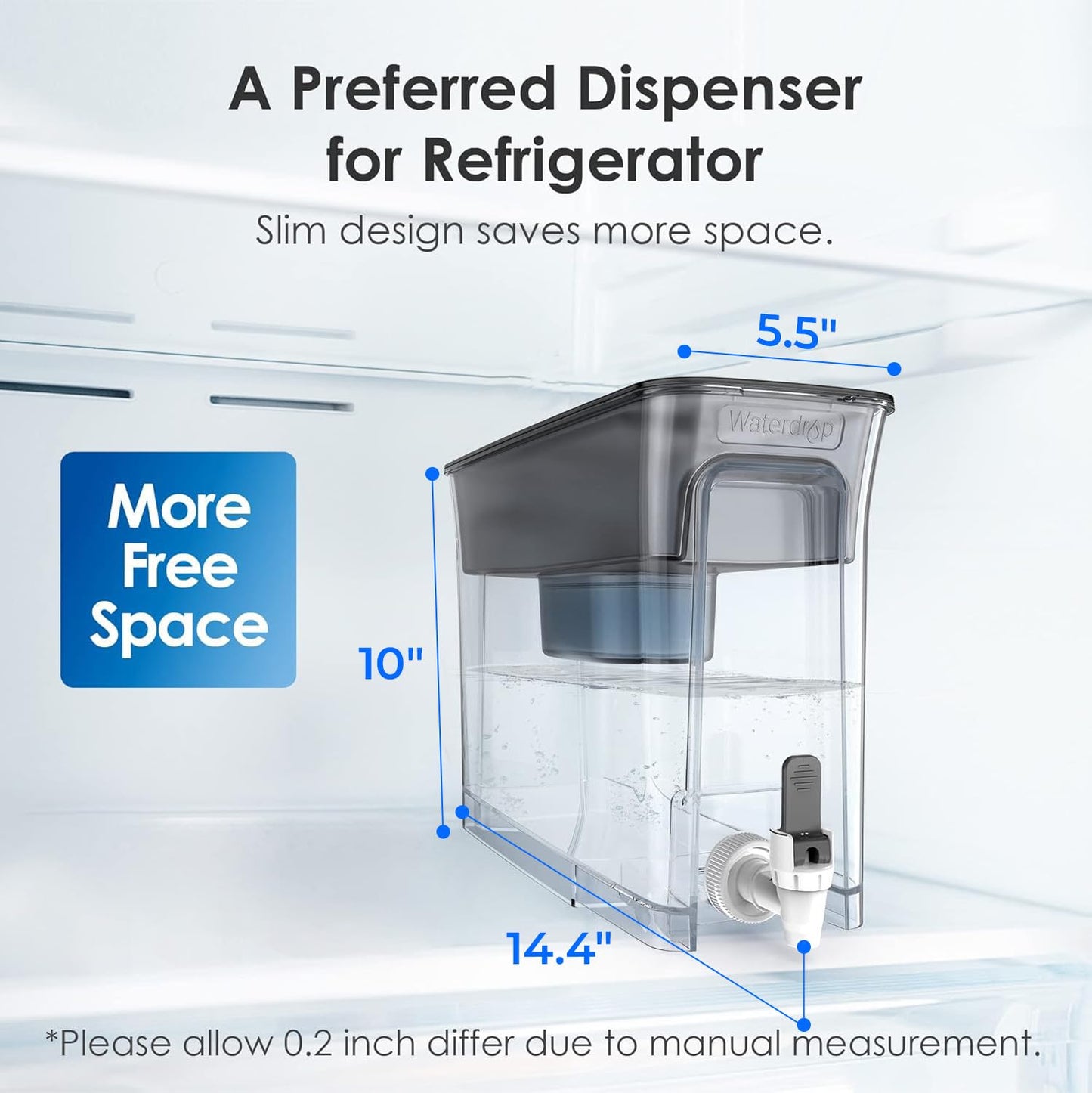 Waterdrop Slim Alkaline Water Filter Dispenser, Large 35-Cup, Up to PH 9.5, Healthy, Clean & Toxin-Free Mineralized Alkaline Water, 100-Gallon, BPA Free, Black (1 Filter Included)