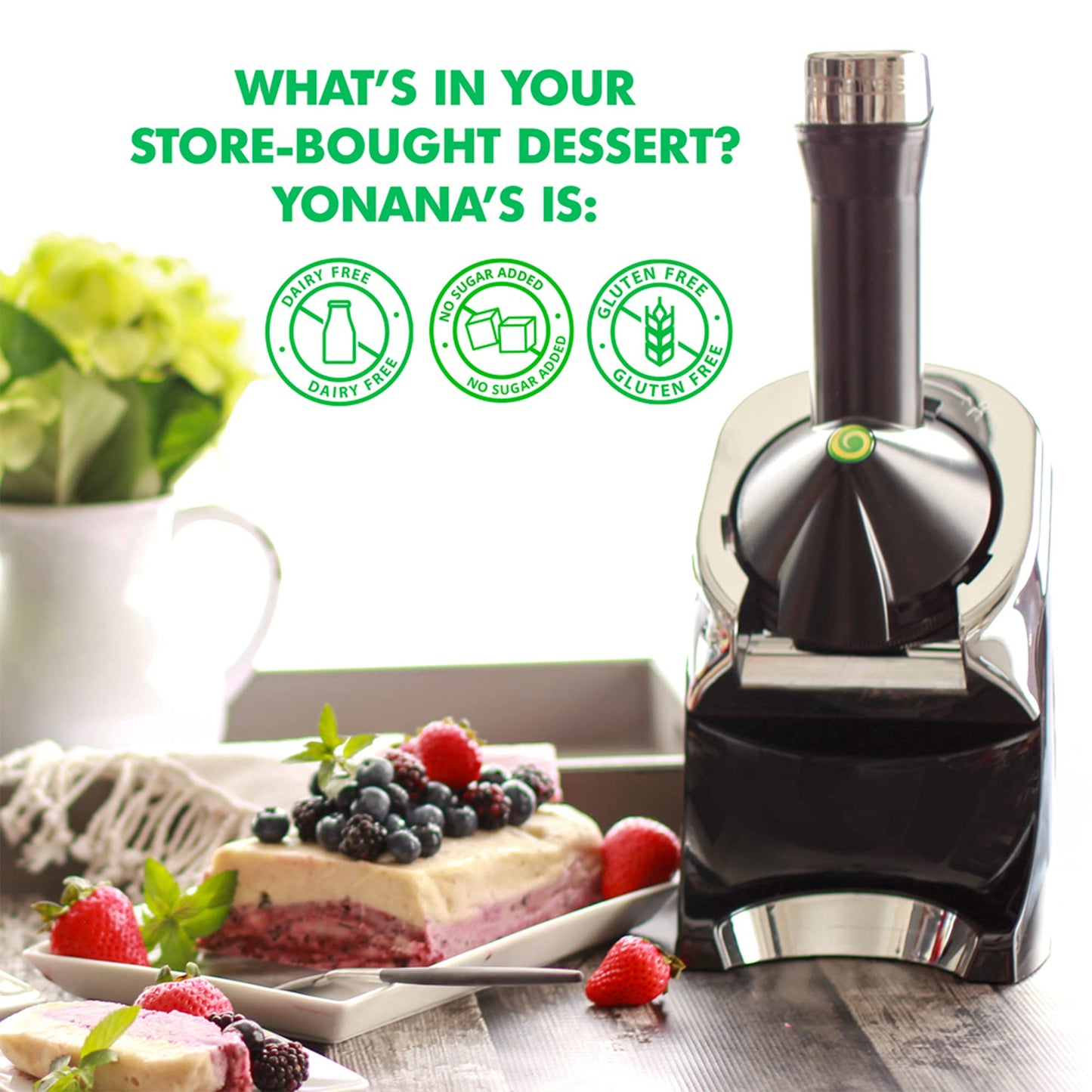 Yonanas 988BK Deluxe Vegan, Dairy-Free Frozen Fruit Soft Serve Maker, Includes 75 Recipes, 200 W, Black