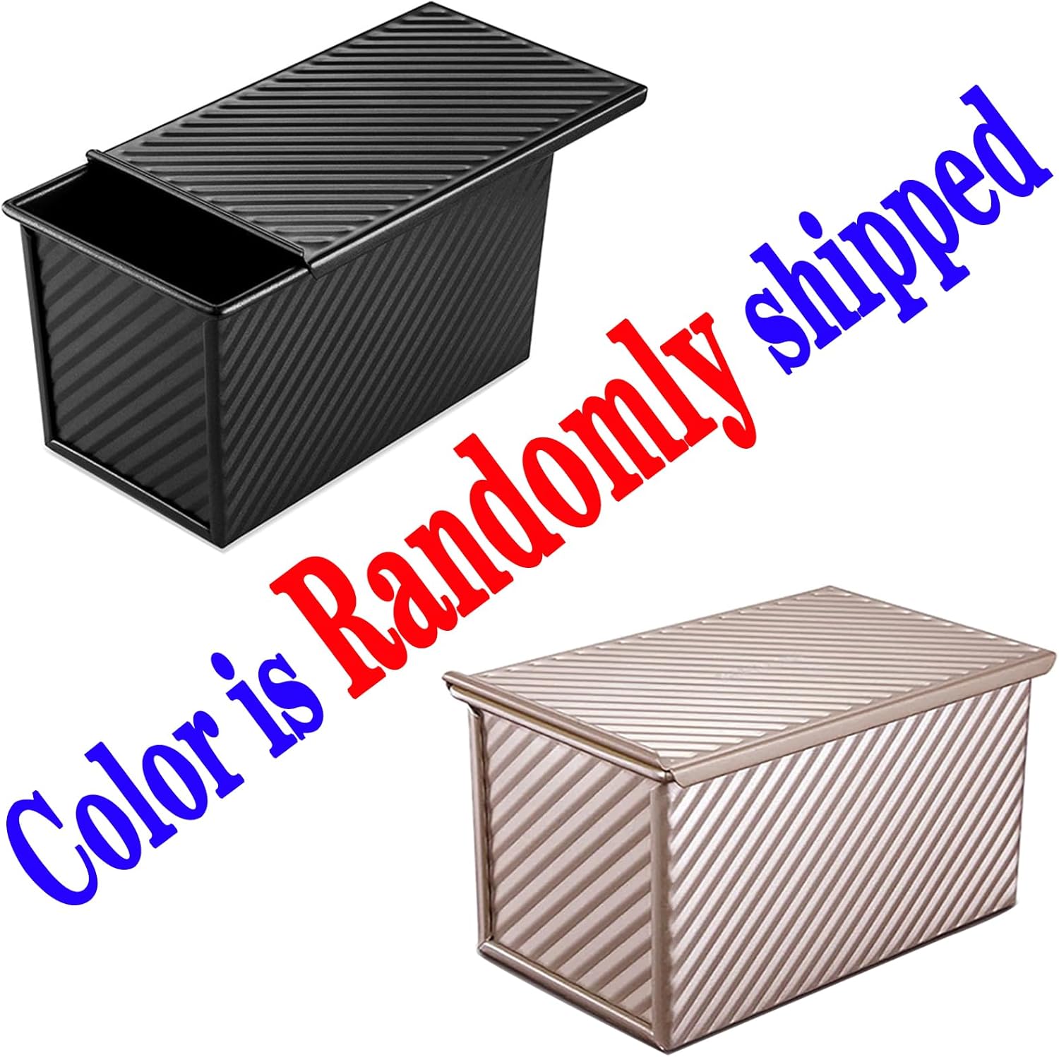 Pullman Loaf Pan with Lid, Non-Stick Bakeware Corrugated Carbon Steel Bread Toast Box Mold with Cover for Baking Bread, 1 lb Dough Capacity, Black/Golden Randomly Color
