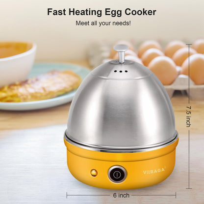 VOBAGA Electric Egg Cooker, Rapid Egg Boiler with Auto Shut Off for Soft, Medium, Hard Boiled, Steamed Eggs, Vegetables and Dumplings, Stainless Steel Tray with 7-Egg Capacity (Yellow)