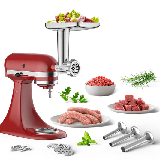 Stainless Steel Meat Grinder Attachment for KitchenAid Stand Mixer, Food Grinder attachment with 4 Grinding Plates, 3 Sausage Stuffer Tubes, 2 Grinding Blades, Mixers Accessories for Kitchen Aid