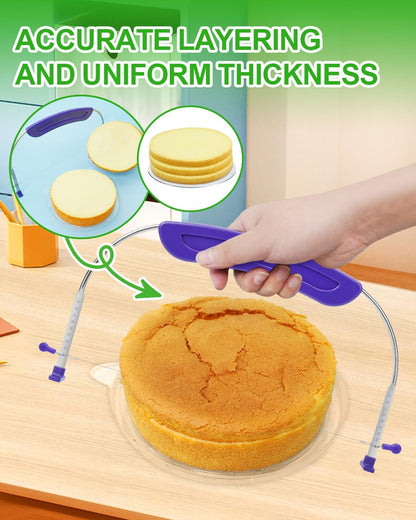 Adjustable 2- wire Cake Slicer Leveler Small Cake Cutter Slicer for Leveling Tops of Layer Cakes Professional Baking Tool with Stainless Steel Wires and Purple Handle By Prokitchen