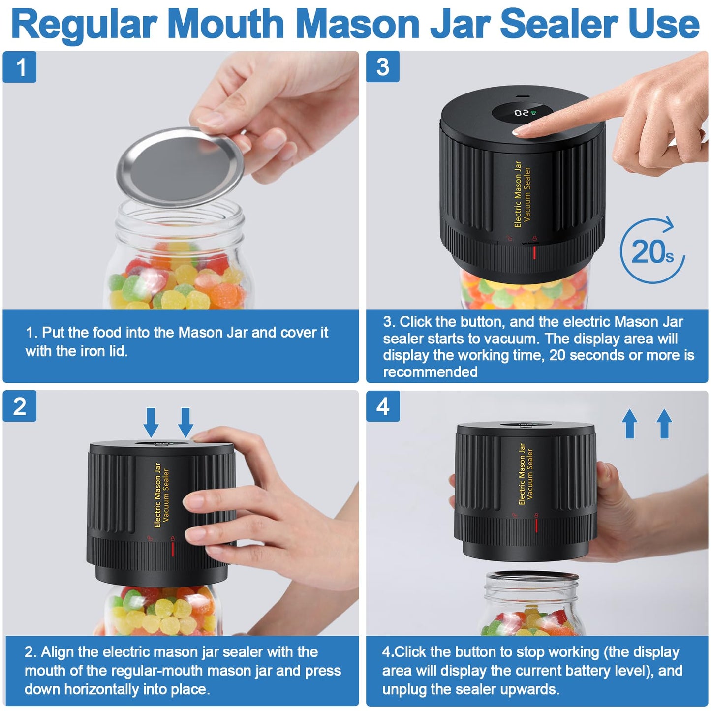 LOVE MOMENT Electric Mason Jar Vacuum Sealer Kit for Wide Mouth and Regular Mouth Mason Jars