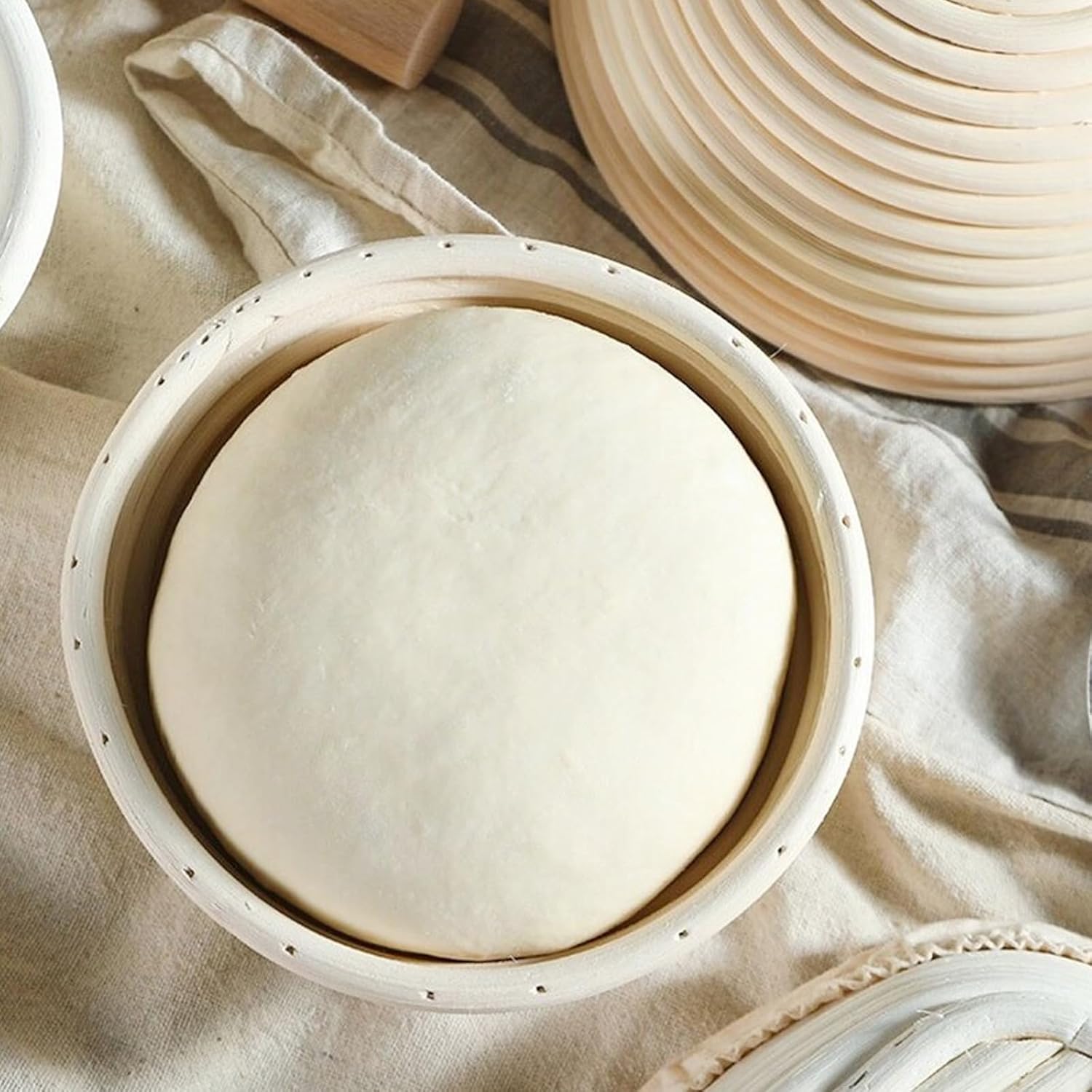 Banneton Bread Proofing Basket Banneton Basket Set Sourdough Proofing Basket Round Proofing Bowls Handmade Rattan Baskets and Liners (Round 9 inch set of 2)