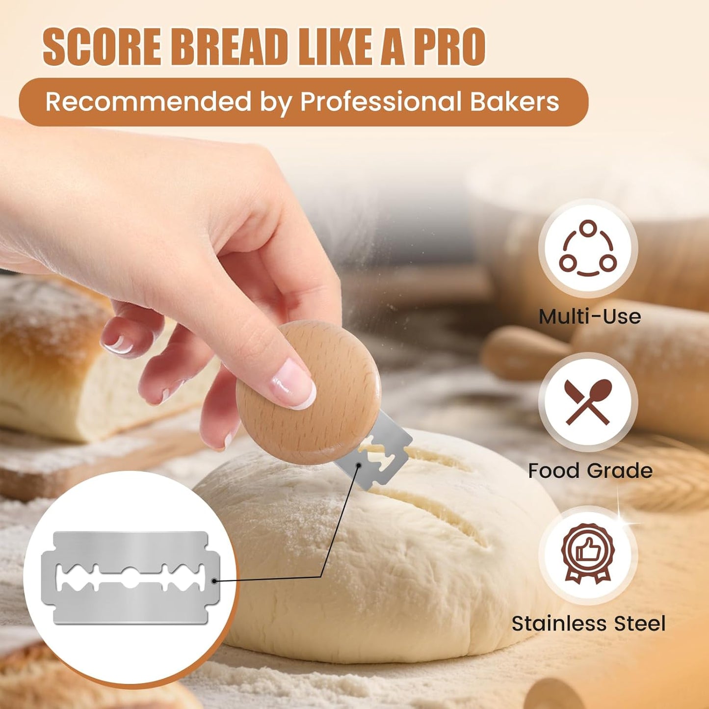 Bread Lame Blades Refill – Stainless Steel Scoring Blades for Perfect Bread Art, Suitable for Slicing and Scoring Sourdough, Baguettes, and More (20 Blades)