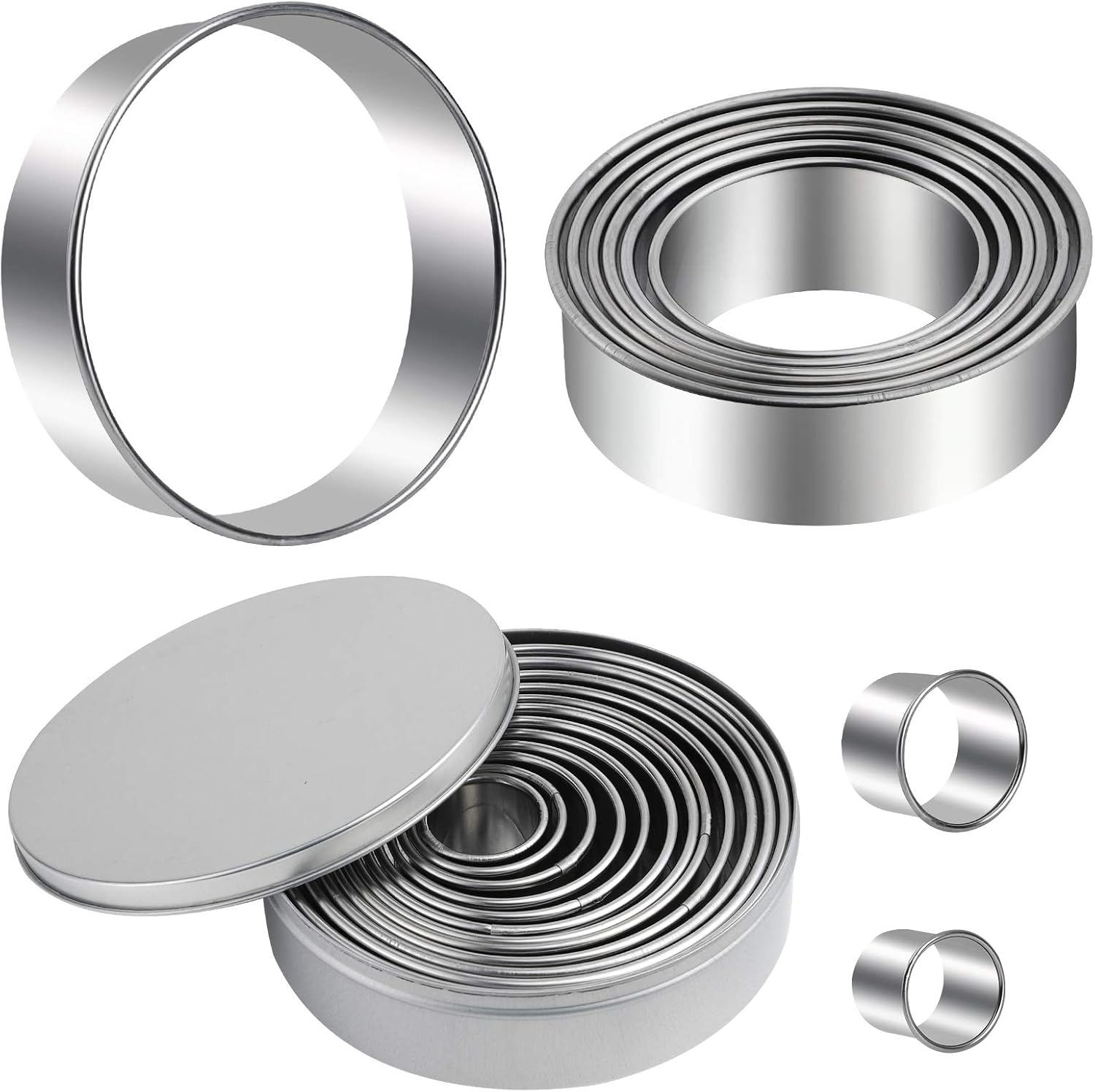 Round Cookie Cutters Set 12 Pieces Bistcuit Cookie Cutters Circle Pastry Cutters Round Donut Ring Molds for Baking for Pastries Doughs Doughnuts