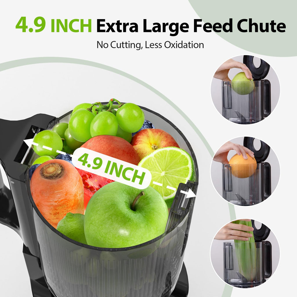 Juicer Machines, Aeitto Cold Press Juicer,4.9" Wide Mouth Fits for Whole Fruits and Vegetables, Slow Masticating Juicer Easy to Clean, High Juice Yield,Black
