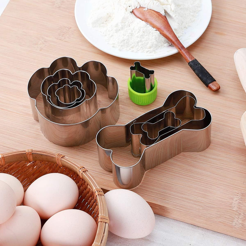 Dog Cookie Cutter Set - Dog Bone and Dog Paw Print Cookie Mold for Homemade Treats - Stainless Steel Cookie Cutter molds for Kids Suitable for Cakes and Cookies (Assorted Sizes)