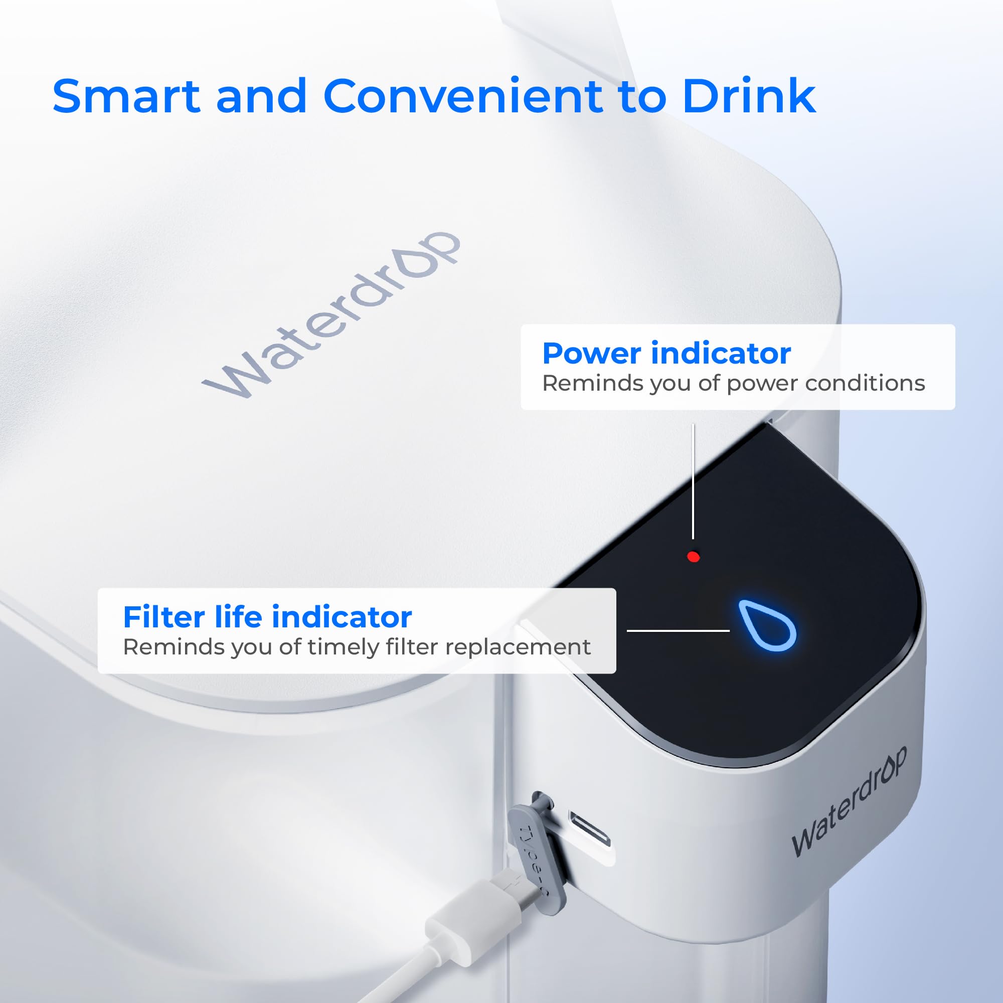 Waterdrop Electric Water Filter Pitcher, Rechargeable 200-Gallon Water Dispenser, Instant 15-Cup Countertop System, NSF/ANSI 401&53&42&372, Reduce PFAS, Lead, Chlorine, White, NOT Reduce TDS