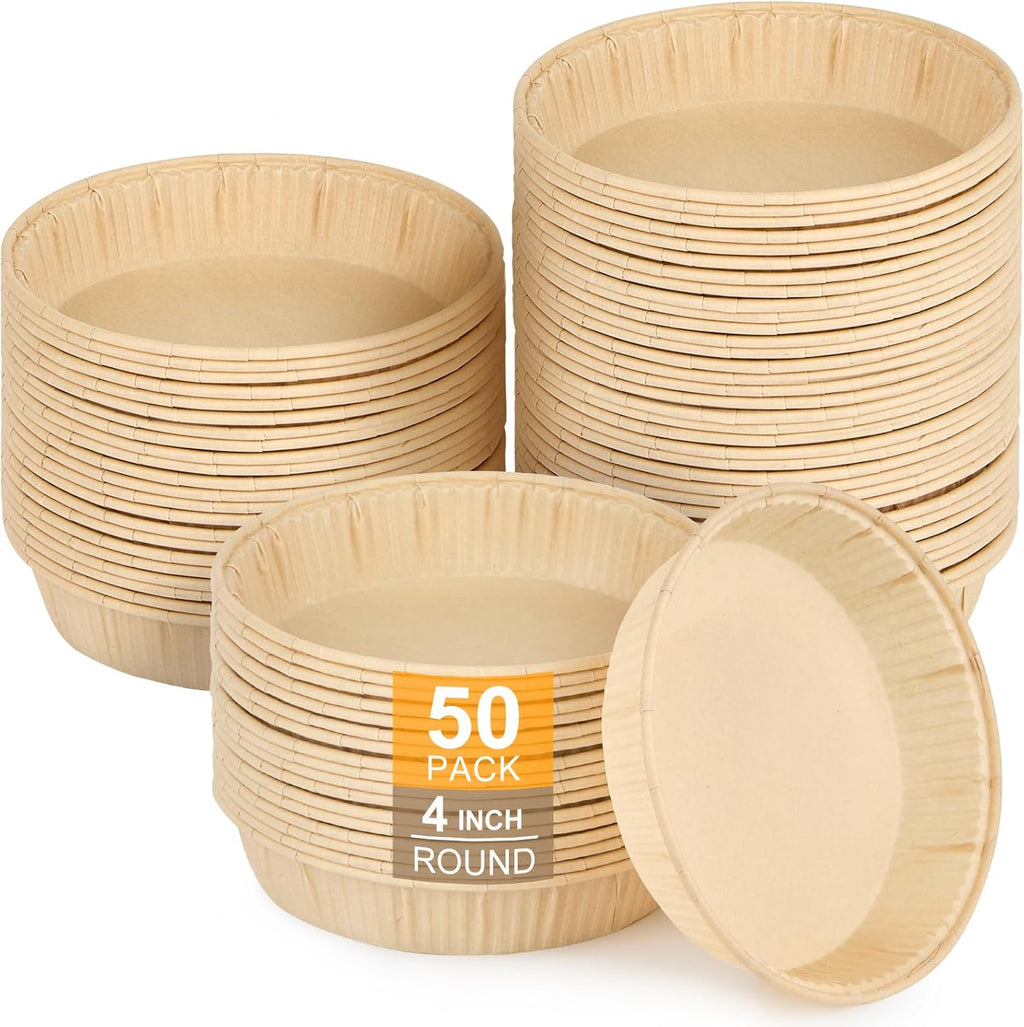 50 Pcs Mini Tart Pans for Baking, 4 Inch Disposable Paper Pie Pans for Individual Small Pies, Tarts, Quiche, Cakes, Breakfast Sandwiches, Desserts, Cinnamon Rolls