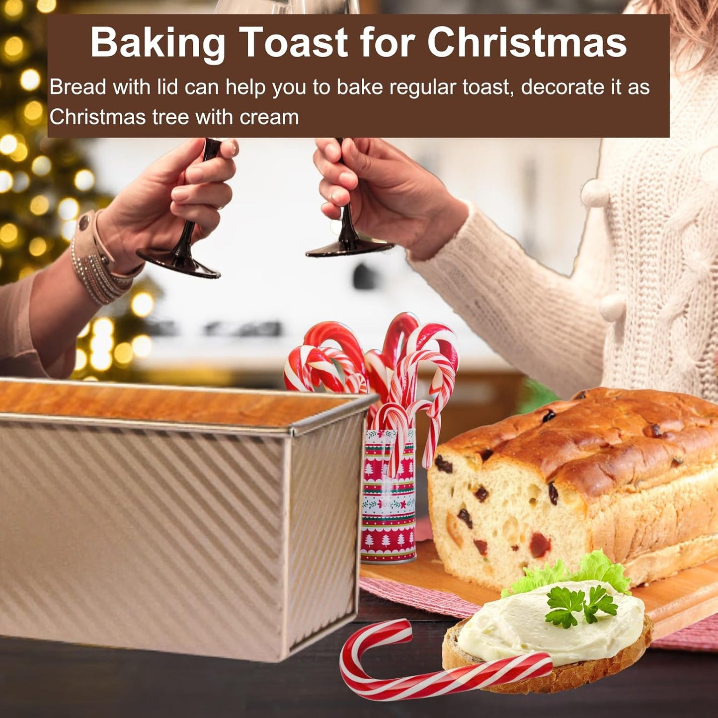 Upgrade Pullman Loaf Pan with Lid, Pullman Loaf Pan 2.2 LB/1 LB, 2 Pack Nonstick Sandwich Bread Pan, for Bread, Sandwiches, and Toast, Golden, Deep Side and Corrugated