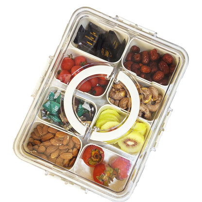 Divided Clear Snackle Box Container, Serving Tray with Lid & Handle, Charcuterie Board Container Storage Organizer for Fruit, Candy, Veggie, Nuts & Snacks, Perfect for Party, Travel, & Picnic