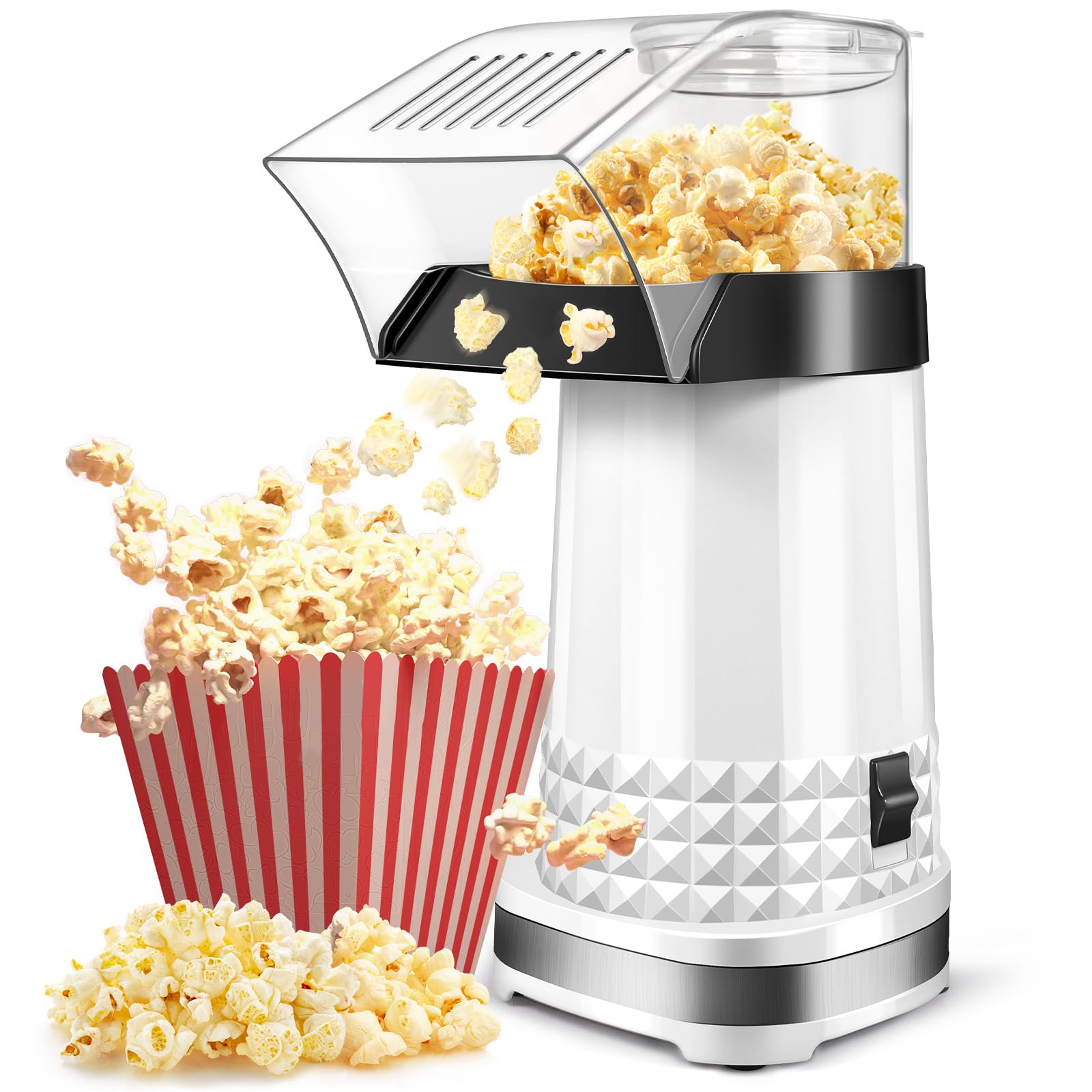Fast Hot Air Popcorn Popper Maker, Electric Popcorn Machine with Measuring Cup, No Oil, Easy to Clean & Maintain, Popcorn Machines for Home Family Party | White
