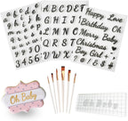 4PCS Alphabet Cake Stamps Tool with Brushes for Fondant Cookie Biscuit, Pretty Handwriting Food Grade Fondant Letter Stamp Uppercase Lowercase Numbers Words Reusable Cookie Stamp for Christmas Party