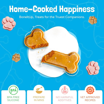 Homemade Dog Treats Set Silicone Molds Cookie Cutters with Healthy Vet Approved Recipes, Puppy Treats with Paws & Bones Food Grade Silicone Trays and for Candy and Dog Ice Cubs