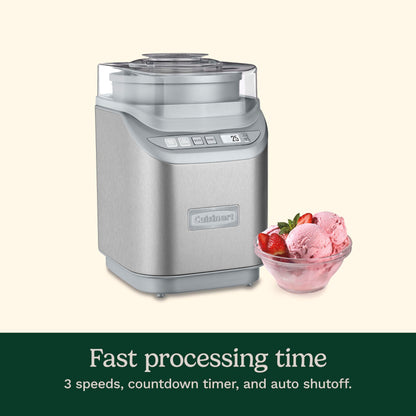 Cuisinart Ice Cream Maker Machine, 2 Quart, Cool Creations Frozen Yogurt, Gelato, Sorbet Maker, LCD Screen and Timer, Stainless Steel, ICE-70P1