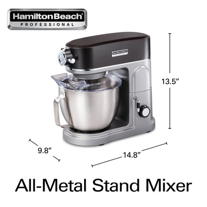 Hamilton Beach Professional All-Metal Stand Mixer with Specialty Attachment Hub, 5 Quart Bowl, 12 Speeds, Includes Flat Beater, Dough Hook, Whisk (63240)