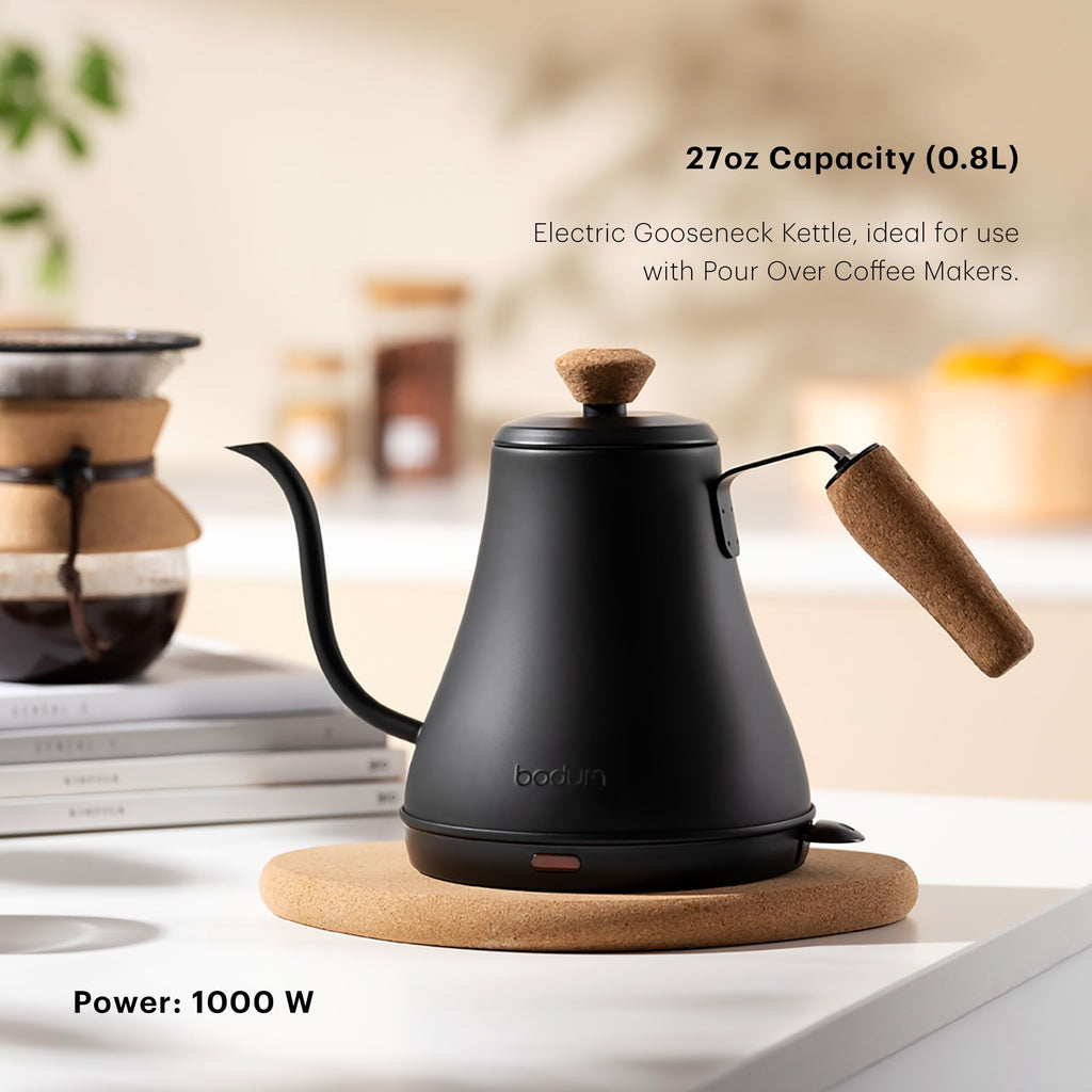 Bodum 27oz Bistro Gooseneck Elektryczny Czajnik Wodny, Zalewanie Kawy i Herbaty, Stal Nierdzewna, Matowa Czerń