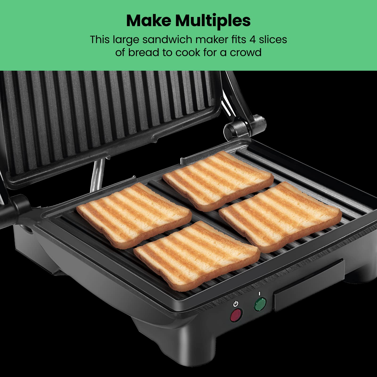Chefman Panini Press Grill and Gourmet Sandwich Maker Non-Stick Coated Plates, Opens 180 Degrees to Fit Any Type or Size of Food, Stainless Steel Surface and Removable Drip Tray, 4 Slice, Black