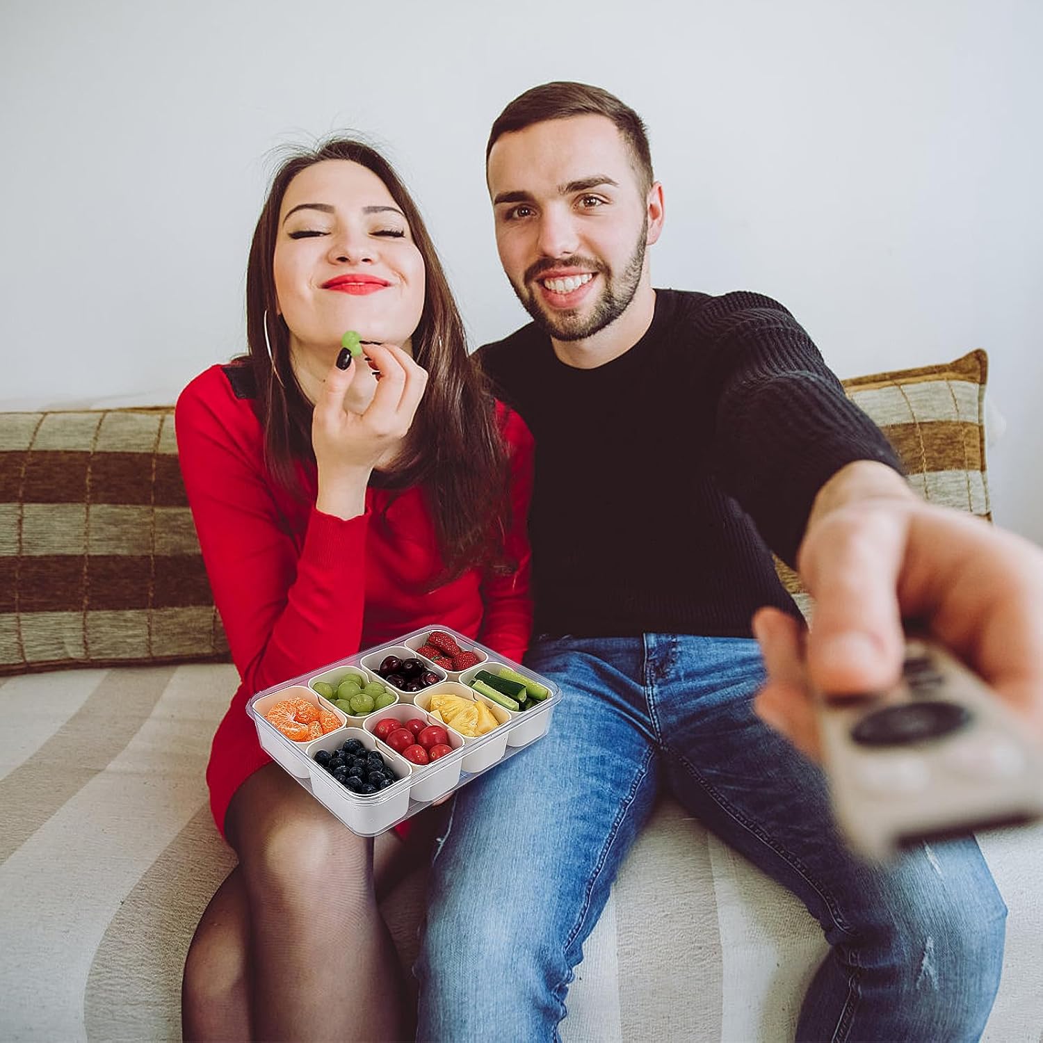 Snackle Box Container, 8 Compartments Divided Serving Tray with Lid and Handle, Portable Snack Box Containers for Veggie Tray Charcuterie Boxes Fruit Storage Candy Organizer (8 Compartments)