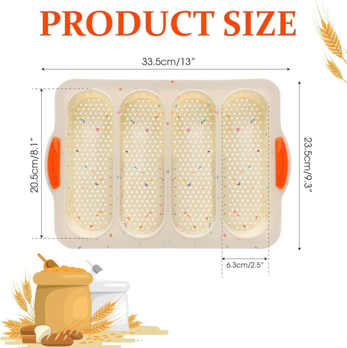 French Bread Hoagie Sub Roll Baking Pans 4-slot, Non Stick Silicone Mould Mold Tray for Sandwich Baguette Hot Dog Bun Loaf Food, Mini Tool Set for Restaurant Homemade Household Breakfast Dinner-Beige