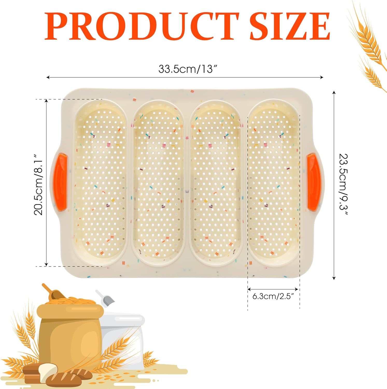 French Bread Hoagie Sub Roll Baking Pans 4-slot, Non Stick Silicone Mould Mold Tray for Sandwich Baguette Hot Dog Bun Loaf Food, Mini Tool Set for Restaurant Homemade Household Breakfast Dinner-Beige