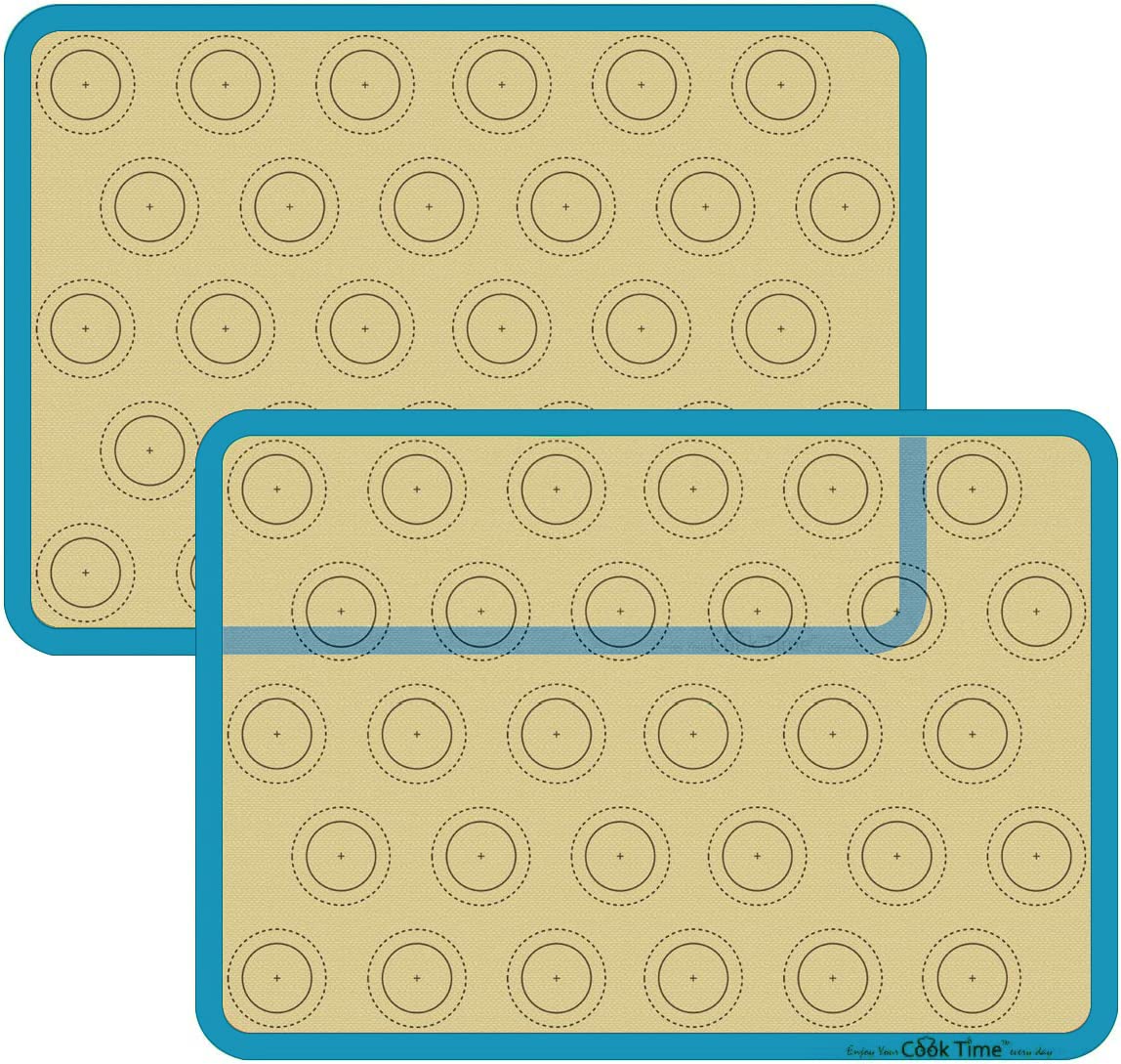 Macaron Silicone Baking Mat - Set of 2 Non Stick Silicon Macaroon Baking Sheet Cookie Liner(BPA Free/Reusable/Half Sheet),Perfect Cooking Kit for Macarons,Pastry,Cake and Bread Making (Red)