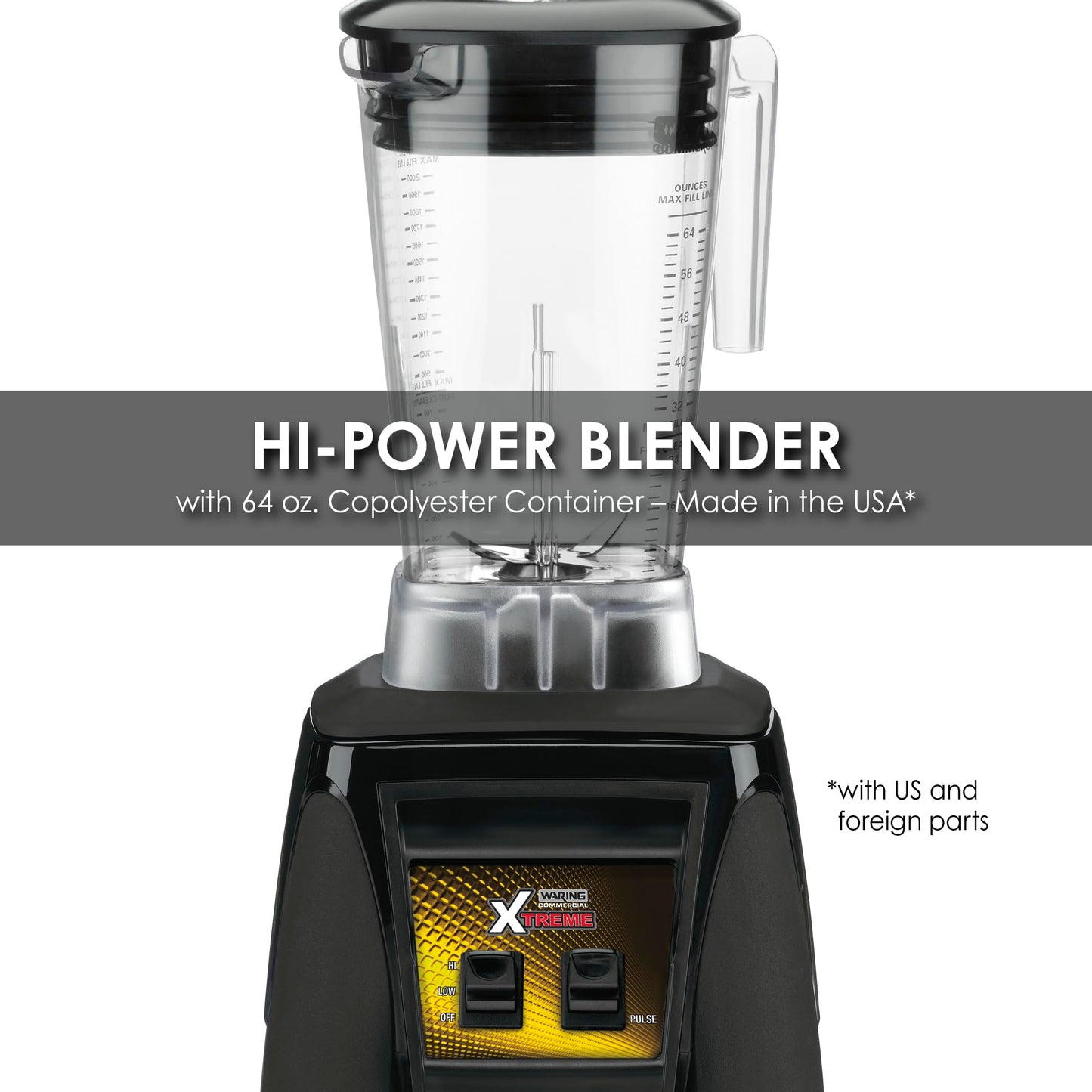 Waring Commercial MX1000XTX 3.5 HP Blender with Paddle Switches, Pulse Feature and a 64 oz. BPA Free Copolyester Container, 120V, 5-15 Phase Plug, Black