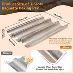 Baguette Pans 15" x 11", 3 Loaf Nonstick Baguette Baking Tray for French & Italian Bread with Proofing Cloth, Scoring Tool & 50pcs Parchment Paper, Home Bread Baking Supplies Kit